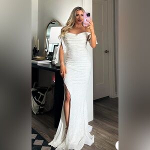 Chic Off-Shoulder White Gown